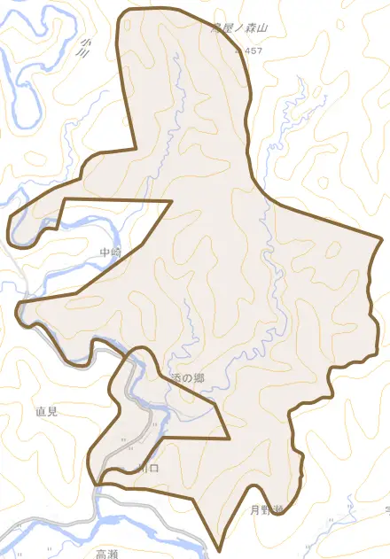 直見とその周辺の地図。町の範囲を重ねている