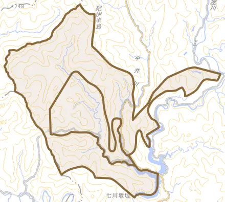 添野川とその周辺の地図。町の範囲を重ねている