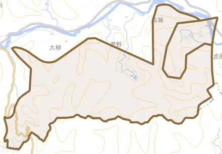 高瀬とその周辺の地図。町の範囲を重ねている