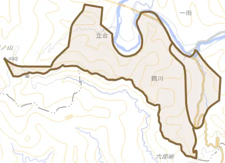 鶴川とその周辺の地図。町の範囲を重ねている