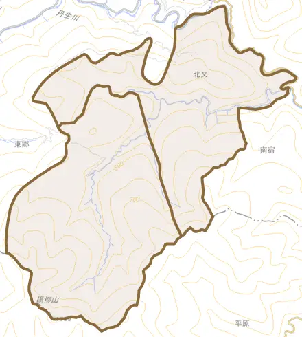 大字北又とその周辺の地図。町の範囲を重ねている