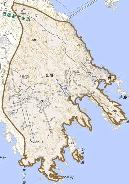 出雲とその周辺の地図。町の範囲を重ねている