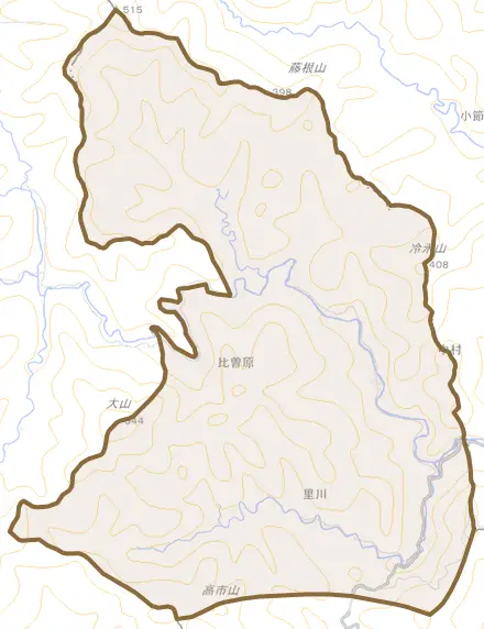 里川とその周辺の地図。町の範囲を重ねている