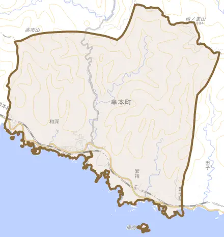 和深とその周辺の地図。町の範囲を重ねている