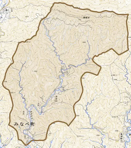 市井川とその周辺の地図。町の範囲を重ねている
