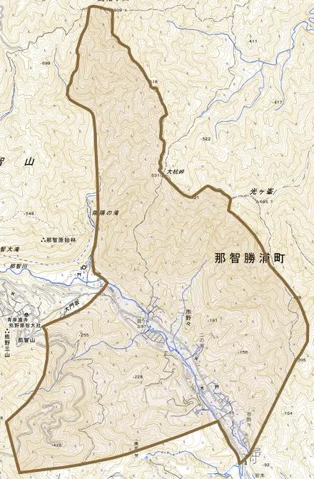大字市野々とその周辺の地図。町の範囲を重ねている