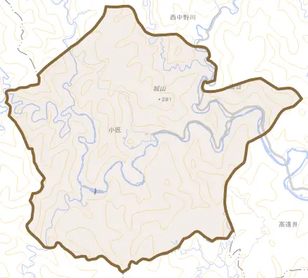 大字小匠とその周辺の地図。町の範囲を重ねている