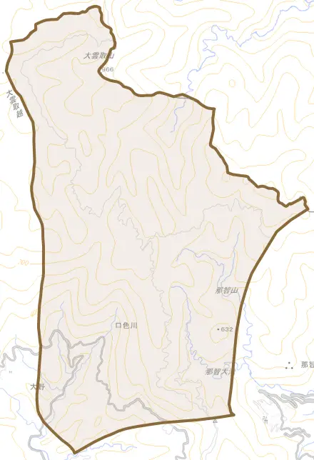 大字口色川とその周辺の地図。町の範囲を重ねている