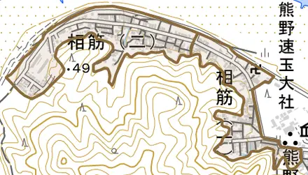 相筋とその周辺の地図。町の範囲を重ねている