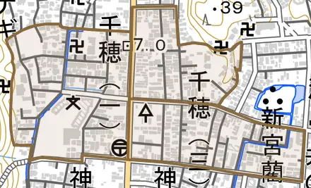 千穂とその周辺の地図。町の範囲を重ねている