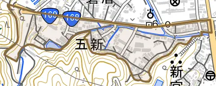 五新とその周辺の地図。町の範囲を重ねている