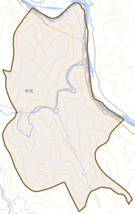 相賀とその周辺の地図。町の範囲を重ねている