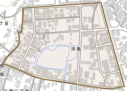 浮島とその周辺の地図。町の範囲を重ねている