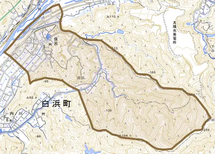 保呂とその周辺の地図。町の範囲を重ねている