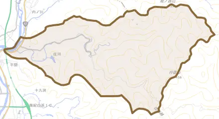 庄川とその周辺の地図。町の範囲を重ねている