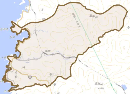 椿とその周辺の地図。町の範囲を重ねている