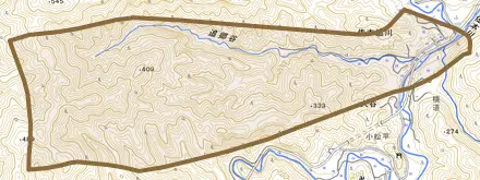 佐本追川とその周辺の地図。町の範囲を重ねている