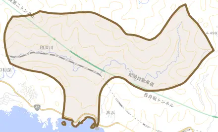 和深川とその周辺の地図。町の範囲を重ねている
