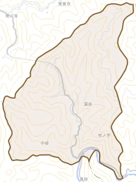 深谷とその周辺の地図。町の範囲を重ねている