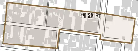 福路町とその周辺の地図。町の範囲を重ねている