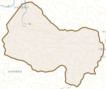 本宮町皆瀬川とその周辺の地図。町の範囲を重ねている