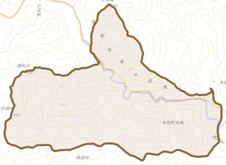 本宮町大瀬とその周辺の地図。町の範囲を重ねている