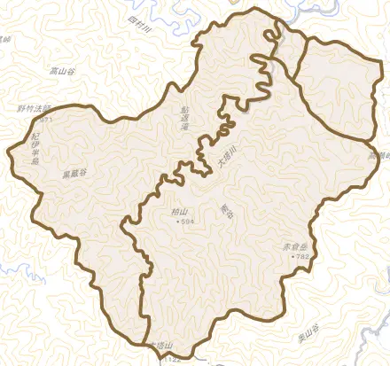 本宮町静川とその周辺の地図。町の範囲を重ねている