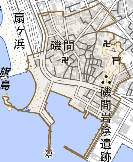 磯間とその周辺の地図。町の範囲を重ねている