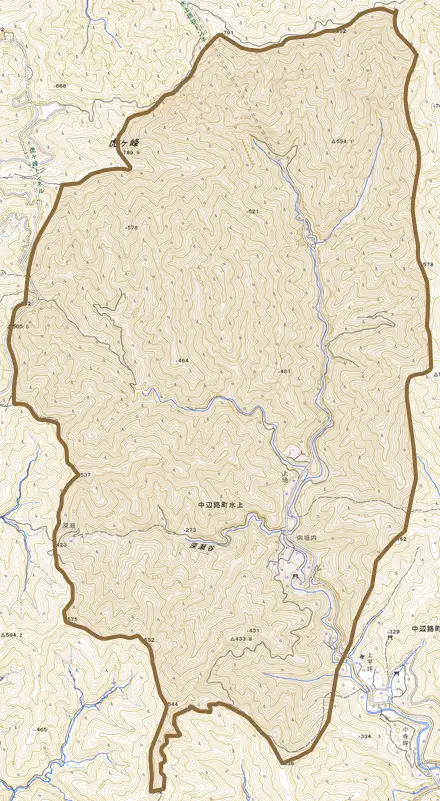 中辺路町水上とその周辺の地図。町の範囲を重ねている