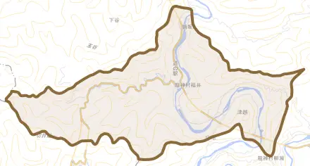 龍神村福井とその周辺の地図。町の範囲を重ねている