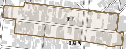 栄町とその周辺の地図。町の範囲を重ねている