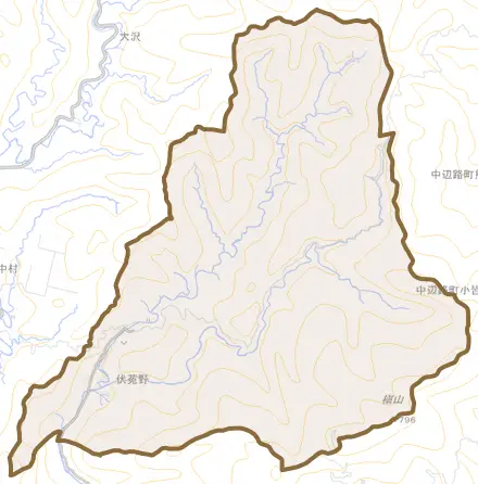 東伏莵野とその周辺の地図。町の範囲を重ねている