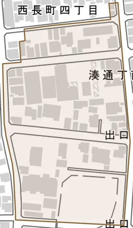 出口甲賀丁とその周辺の地図。町の範囲を重ねている
