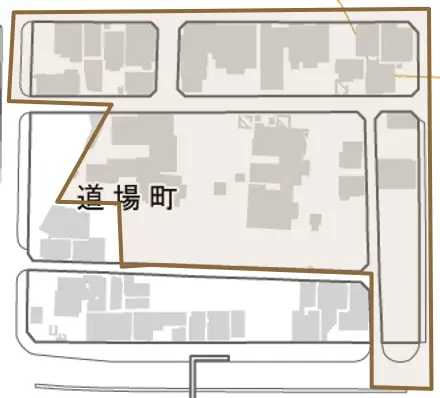 道場町とその周辺の地図。町の範囲を重ねている