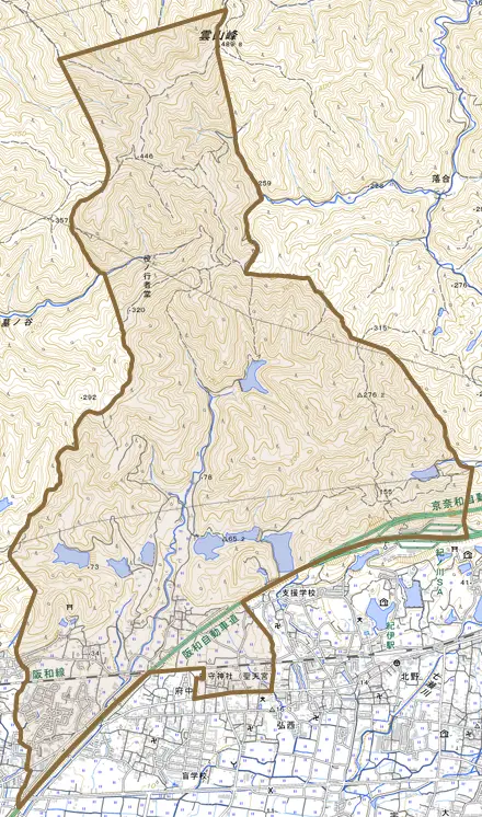 府中とその周辺の地図。町の範囲を重ねている