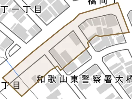 橋向丁とその周辺の地図。町の範囲を重ねている