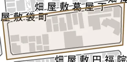 畑屋敷円福院東ノ丁とその周辺の地図。町の範囲を重ねている