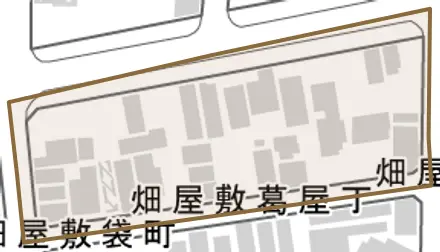 畑屋敷葛屋丁とその周辺の地図。町の範囲を重ねている