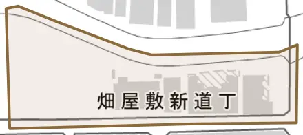 畑屋敷新道丁とその周辺の地図。町の範囲を重ねている