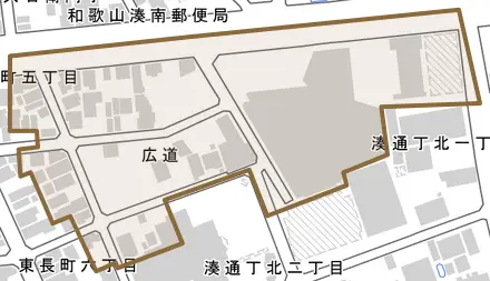広道とその周辺の地図。町の範囲を重ねている