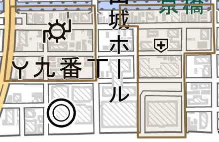 十二番丁とその周辺の地図。町の範囲を重ねている