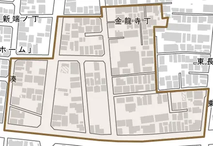 金龍寺丁とその周辺の地図。町の範囲を重ねている