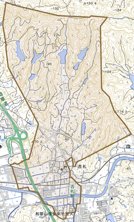 吉礼とその周辺の地図。町の範囲を重ねている