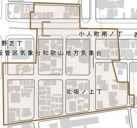 北坂ノ上丁とその周辺の地図。町の範囲を重ねている