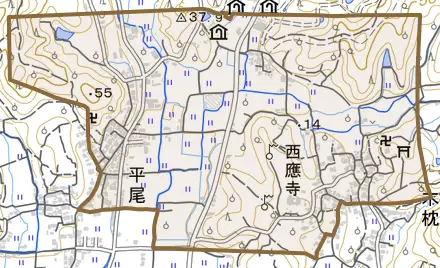木枕とその周辺の地図。町の範囲を重ねている