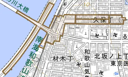 久保丁とその周辺の地図。町の範囲を重ねている