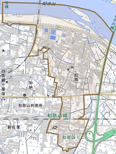 松島とその周辺の地図。町の範囲を重ねている