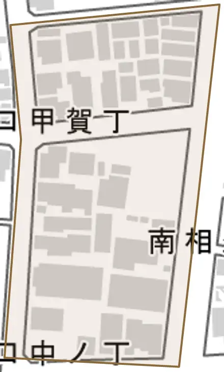 南相生丁とその周辺の地図。町の範囲を重ねている