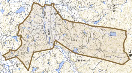 南畑とその周辺の地図。町の範囲を重ねている