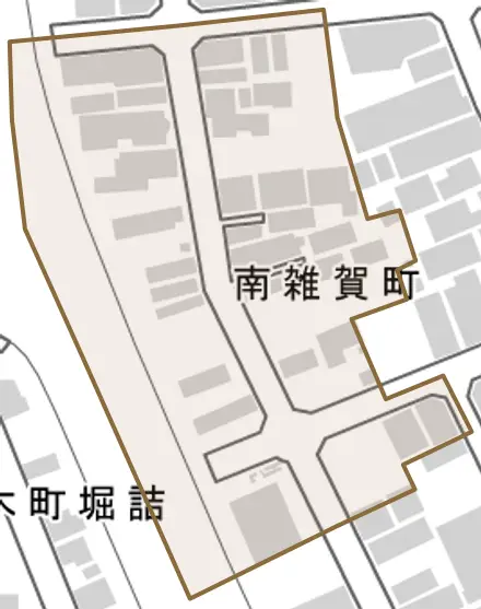 南雑賀町とその周辺の地図。町の範囲を重ねている